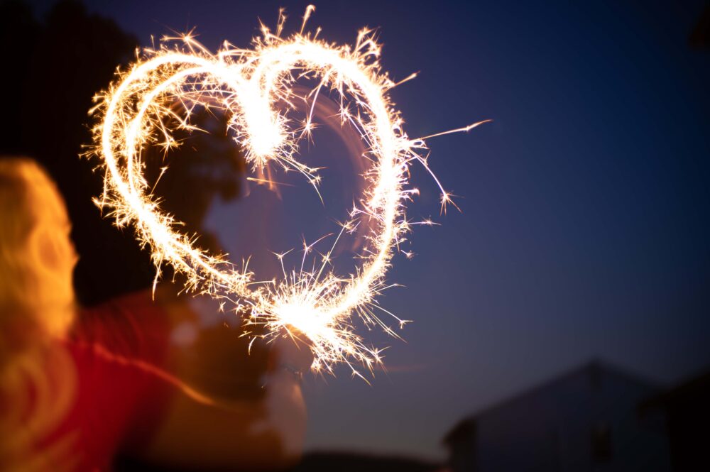 Heart written with sparkler